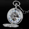 Montres de poche Argent brillant Unique Ouvert Roman Numérique Montre Mécanique Collier Pendentif Horloge Fob Chaîne Hommes Femmes Pjx1024