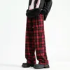 Men's Pants Autumn Winter Plaid Contrast Color Wide Leg Casual Long Trousers Vintage Style Stylish Streetwear Checkered