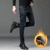 Jeans pour hommes Cumumen's épaissi chaud avec velours ajouté pour l'automne et l'hiver stretch droit lâche décontracté taille haute pantalon ceinture