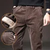 Мужские брюки высокого качества, зимние флисовые теплые вельветовые мужские толстые повседневные деловые модные эластичные бархатные брюки черного, серого, зеленого цвета