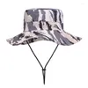 Berretti Uomo Donna Sport all'aria aperta Arrampicata Jungle Camouflage Protezione solare da viaggio Berretto unisex estivo pieghevole Cappello da pescatore a tesa larga W68