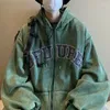 Erkek Hoodies Bahar Yıkalı Zip-Up İşlemeli Mektup Vintage Harajuku Erkek Moda Dış Giyim Y2K Kapüşonlu Adam Giyim