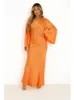 Robes décontractées de base Femmes élégant solide Satin Maxi robe mode manches évasées taille haute longues Robes de bal dames Chic haute rue Vestidos 231013