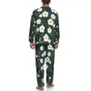 Men's Sleepwear Ditsy Floral Pajamas White Flowers Men Long Sleeves Kawaii Pajama Sets 2 Piece Home Autumn Graphic Suit Birthday Present