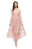 Women's Runway Dresses O Neck Long Sleeves Striped Ruffles Printed Elegant Tiered Elegant Fashion Designer Party Prom Gown