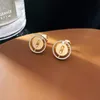 2023 Ny lyx S925 Sterling Silver smycken Lucky Move Stud Earring Round Coin Design Trendy Slide Moving CZ Cubic Zircon Stone E244B