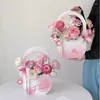 Confezione regalo Scatola per imballaggio di fiori portatile da 3 pezzi Borsa per composizione di bouquet con manico circolare integrato