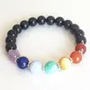 MG0814 Nuevo diseño 7 pulsera de yoga Chakra delicada piedra preciosa pulsera de turmalina negra curación Chakra Mala joyería de muñeca 288m