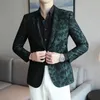 メンズスーツブランド衣類豪華なプリントブレザースリムフィットメンステージソーシャルパーティーウェディングドレス男性ブラックスーツジャケット4xl-5xl