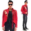 Erkekler Kırmızı Stand Yakası Erkekler Tassels Tassels Stage Kostümleri Şarkıcılar Sequin Blazer Dans Kıyafetleri Ceket Elbise Punk