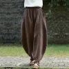 Vintage Yoga Clothes Cotton Linen Women High Waist Pants Baggy Loose Large Oversized Size Women's Cargo Trousers Wide