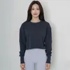 Aktiva skjortor med logotyp Lu Women's Loose Fit Fitness Sweatshirt Långärmad öppen navel Top Yoga tröja
