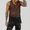 T-shirts pour hommes Gym Sexy Hommes Débardeur Tops Sans Manches Mesh Sheer Outwear Formation Filet De Poisson Creux Voir À Travers Sporting Cl164e