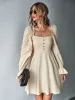 0C62N659 AUTUME Robe Femme Pouffure Puff à manches longues Français A-line jupe Rétraction Ruffle Edge Premium Personnalisation