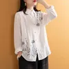 Blouses Femmes Printemps Automne Solide Coton Femmes Chemises Simple Top Lady Revers Chemise À Manches Longues Blanc Lâche Floral Broderie Blouse Camisas