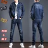 Survêtements pour hommes Mode Slim Ensembles Printemps Automne Bleu Denim Denim Coton Veste à manches longues Ripped Hole Jeans Couple Deux Piece302E