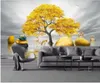 Wallpapers 3d Po Wallpaper Custom Mural On The Wall Chinese Style Golden Tree Elk Scenery Home Decor Paper In Living Room