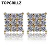 Topgrillz Hip Hop 3ROU CUBIC 지르콘 광장 스터드 이어링 남성 여성 보석 보석 금색 은색 CZ 이어링 스크류 뒤 버클 271Q