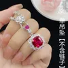 Women Fashion Wedding Jewelry Three Piece Set Simulated Ruby red Crystal Ring Pendant Necklace Earring studs Girlfriend Party Birthday New Year Gift