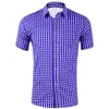 Camisetas masculinas grandes para homens com impressão digital 3D xadrez bolso fivela lapela conjunto de camisa de manga curta