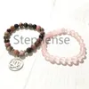 MG0709 Conjunto de pulsera de flor de loto de rodonita de vena negra Pulsera de energía de cuarzo rosa natural de 8 mm Nuevo diseño Mala de yoga para mujer Bracel2230