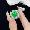 Kobiety moda biżuteria ślubna Symulacja naturalny agat lód zielony chalcedony jadein cyrkon diament otwarty pierścień dziewczyna impreza urodzinowa