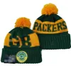 Män stickade manschetterade pom green bay''packer '' mössor bobble hattar sport stickad hatt randig sidelinje varma baseball mössa för kvinnor