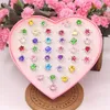 36 peças anéis coloridos de pedras preciosas com strass em caixa ajustável anéis de joias para meninas em caixa presente para crianças pre12118