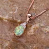 Anhänger Halsketten Blau Weiß Lila Opal Oval Stein Halskette Luxus Kristall Wasser Tropfen Für Frauen Rose Gold Farbe Kette Schmuck