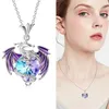 Chains Punk Fashion Dragon Heart Crystal Necklace For Women Charm Love Birthstone Flying Pendant Animal Jewelry Gift