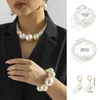 Colar brincos conjunto feminino pérola brinco moda casamento na moda grandes pérolas grânulo pulseira presente