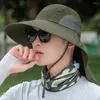 Bérets Chapeau de protection UV unisexe Soleil respirant maille patchwork pêcheur avec bord élargi corde réglable pour la randonnée en plein air