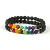 Nuovo design 7 Chakra Healing Stone Yoga Meditazione Bracciale 6mm Lava Rock Stone Beads con colori misti Braccialetti di pietra per Gift300G