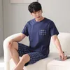 Ropa de dormir para Hombre, conjunto de pantalones cortos a rayas para Hombre, Pijamas de verano informales para Hombre, Pijamas de 2 piezas, chándal, Pijamas de manga corta para dormir