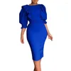 Ethnic Clothing African Pencil Dress Women Puff Sleeve Ruched Patchwork Africa Summer Fashion Solid Elegant OL 2023