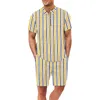 Tute da uomo Completo da uomo a due pezzi Camicia estiva a maniche corte con bottoni Top e pantaloncini Completi da ginnastica Completi da spiaggia Allenamento hawaiano