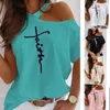 Sexy Off Shoulder summer Plus Size T shirts Women Print Casual Short Sleeve O-neck Pullovers Tops Fashion Street Tee309Y