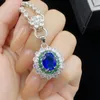 Women Wedding Jewelry Set Blue Crystal zircon Diamond Ring Pendant Necklace Earrings studs Girlfriends New Year Birthday Party Gift