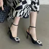 Rhinestone Sandals Silk Summer Pointed Square Buckle Women's Slingback Stiletto High Heels Mixed Color Elegant Dress Pump 2625