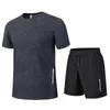 Men's Tracksuits Casual Sports Suit Summer Round Neck Thin Short-Sleeved T-shirt Matching Short Pants Ice Silk Quick-Drying Two-Piece Set