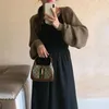 Robes décontractées Vintage à manches courtes en tricot cardigan manteau Y2k haut contrastant bas noir gilet robe femmes vêtements 2 ensembles pulls recadrés