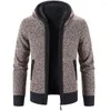 Men's Sweaters Knitted Cardigan Autumn Winter Hooded Zipper Plush And Thickened Sweater Casual Coat For Middle-aged Young People M1076