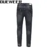 Dueweer Swag Lavato Distrutto Jean Streetwear Ginocchio Foro Biker Jeans Uomo Trend Moda Splash Ink Jeans Skinny Pantaloni per Uomo2997