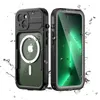 3 I 1 Magnetiskt dammtät telefonfodral för iPhone 14 Pro Max Rope Outdoor Sports Full Protective IP68 Vattentät transparent rustningsskal som stöder trådlös laddning