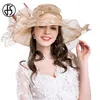 FS Summer Organza Wedding Hats for Women Kentucky Derby Hats Flower Sun Hat Big Razem Fedora Beach Church Party Caps Y20072347