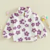 Jackets Toddler Girls Fleece Coat Flower Print Zipper Stand Collar Plush Jacket Winter Warm Kids Outerwear Clothes