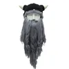 Beanieskull Caps Men's Barbarian Vagabond Viking Beard Beanie Horn Hat Handmased Winter Warm Birthday Funny Gag Halloween Cap Christmas Gifts 231013