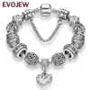 Charm Bracelets Fashion Antique 925 Silver & Bangles Crystal Heart Beads Bracelet For Women DIY Original Jewelry Gift1297P