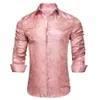 Men's Casual Shirts Rose Pink Paisley Silk Shirt Long Sleeve For Men Jacquard Male Business Party Wedding Dress Hi-Tie Design261Y