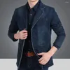 Ternos masculinos denim blazer outerwear todos os jogos masculino fino ajuste três botões terno jaqueta único breasted